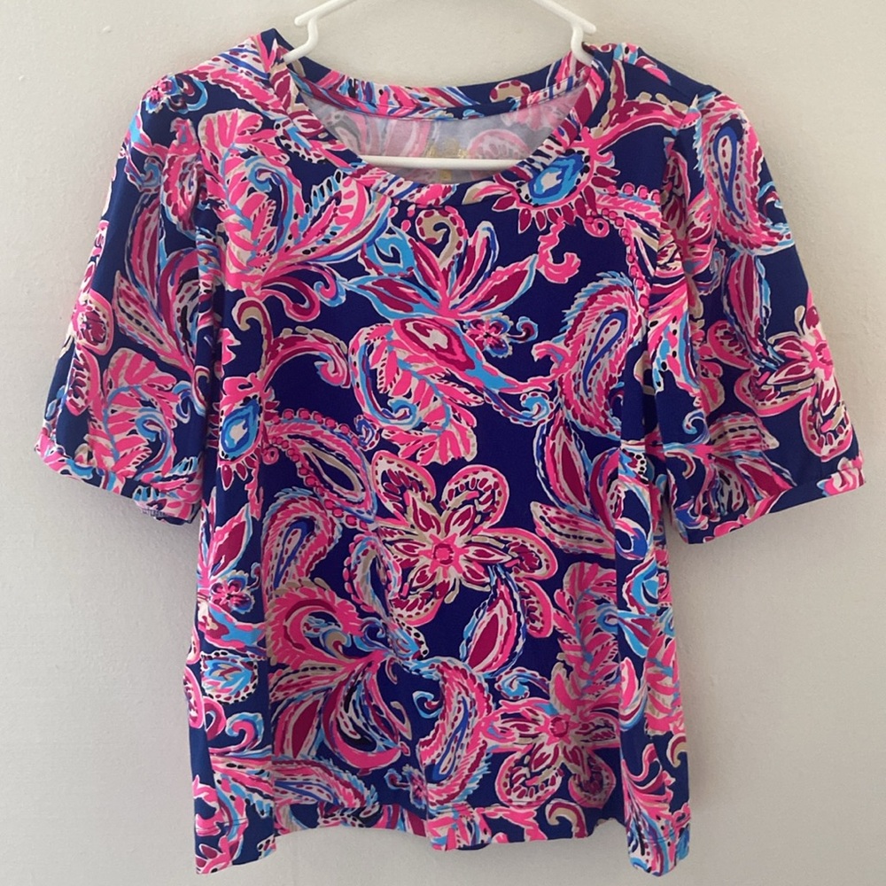 LILLY PULITZER  RHETT TOP Pink Blue Short Sleeve size L style 008548